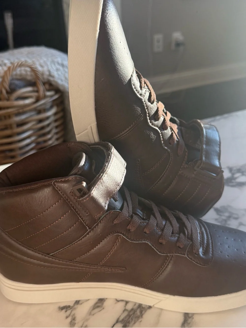 FILA Vulc 13 Men's High-Top Sneakers Brown White Size 10 Excellent Condition